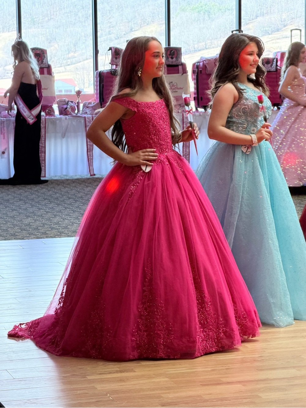 Girls Fuchsia Tiffany Ball 13748 Gown Dress with Beaded Bodice corset